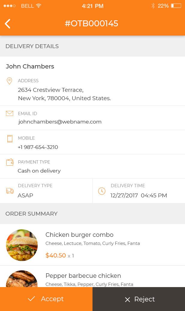 Food order receiving demo Android app for restaurant